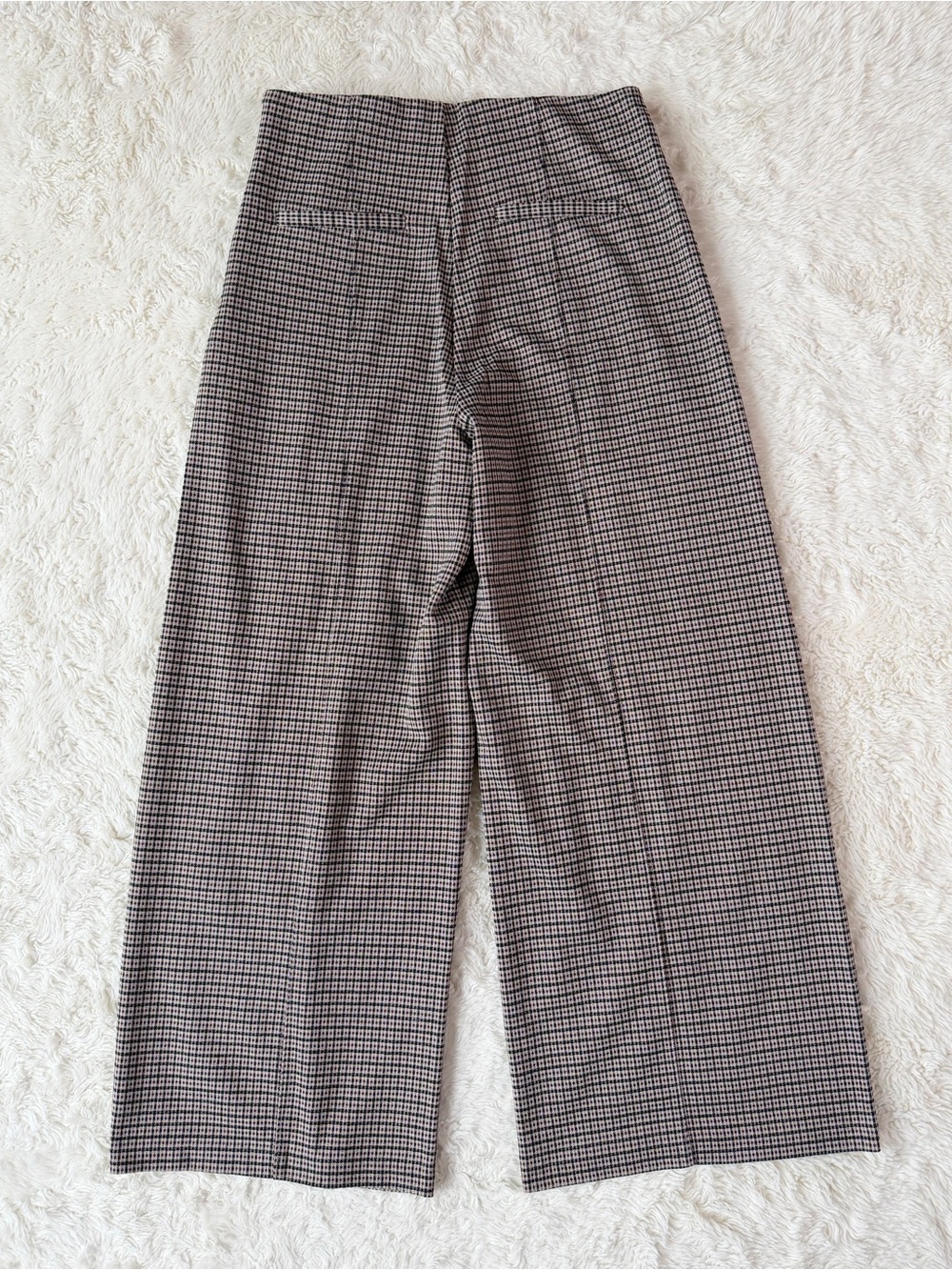 Ichi Woman Brown Black Checked High Waist Wide Leg Stretch Fabric Pants MEDIUM - Picture 6 of 12